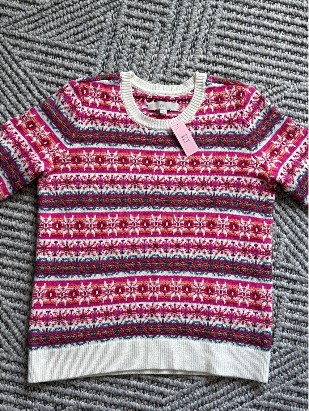 LOFT pink fair isle sweater size M